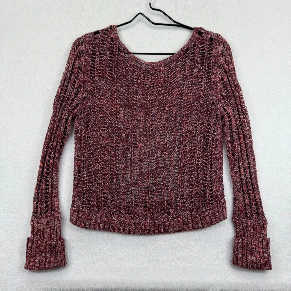 Free People Open Knit Sweater Womens Small Red‎ Blend Relaxed Fit